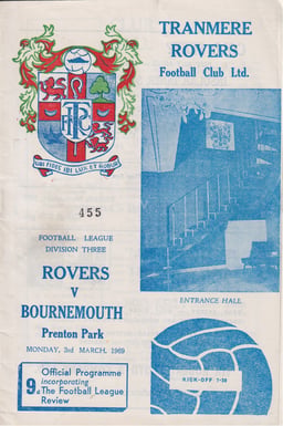 Tranmere Rovers v AFC Bournemouth Match Programme 1969-03-03